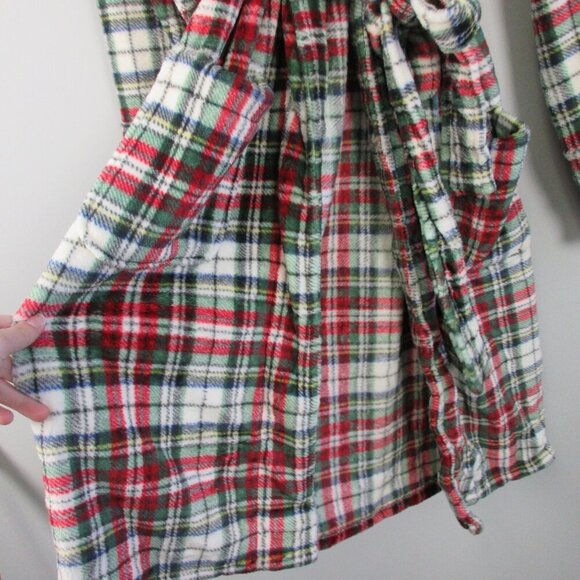 Pottery Barn Women's Plaid Robe Medium Red Multicolor Belted Long Sleeve 692 - Picture 7 of 10